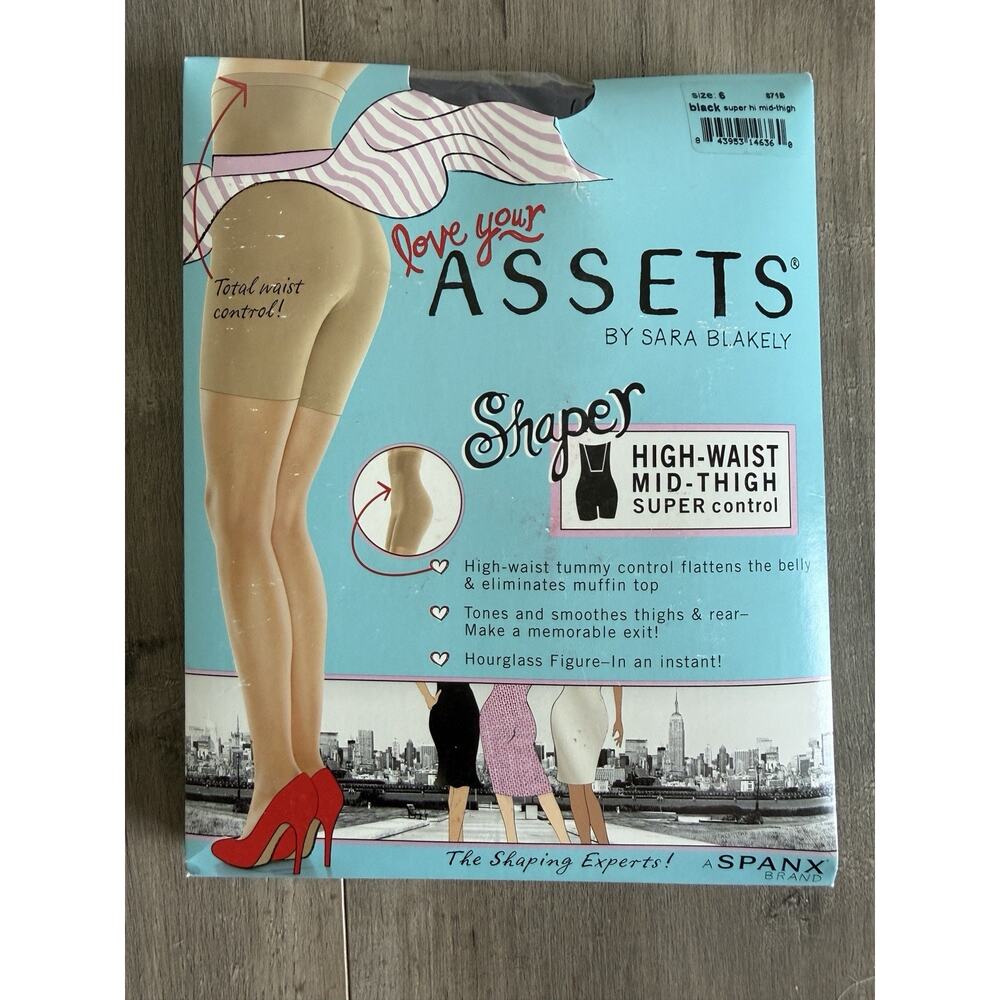 Assets By Spanx High-Waist Mid-Thigh Shaper Womens Super Control Black Size 6
